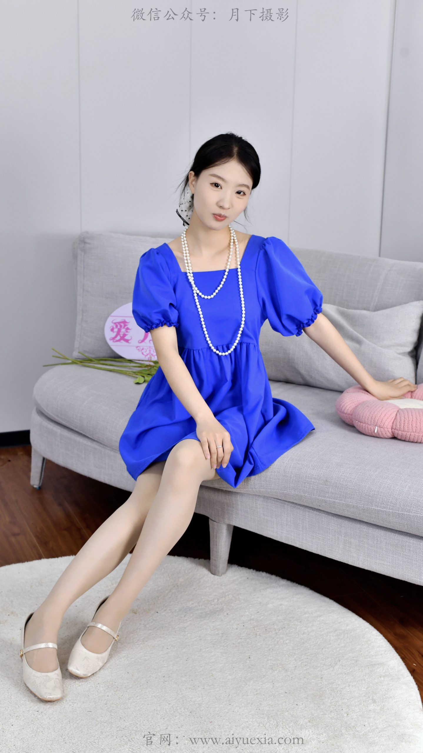 773/月月~【蓝调温柔】克莱因蓝裙映柔光，白鞋珍珠衬温婉。