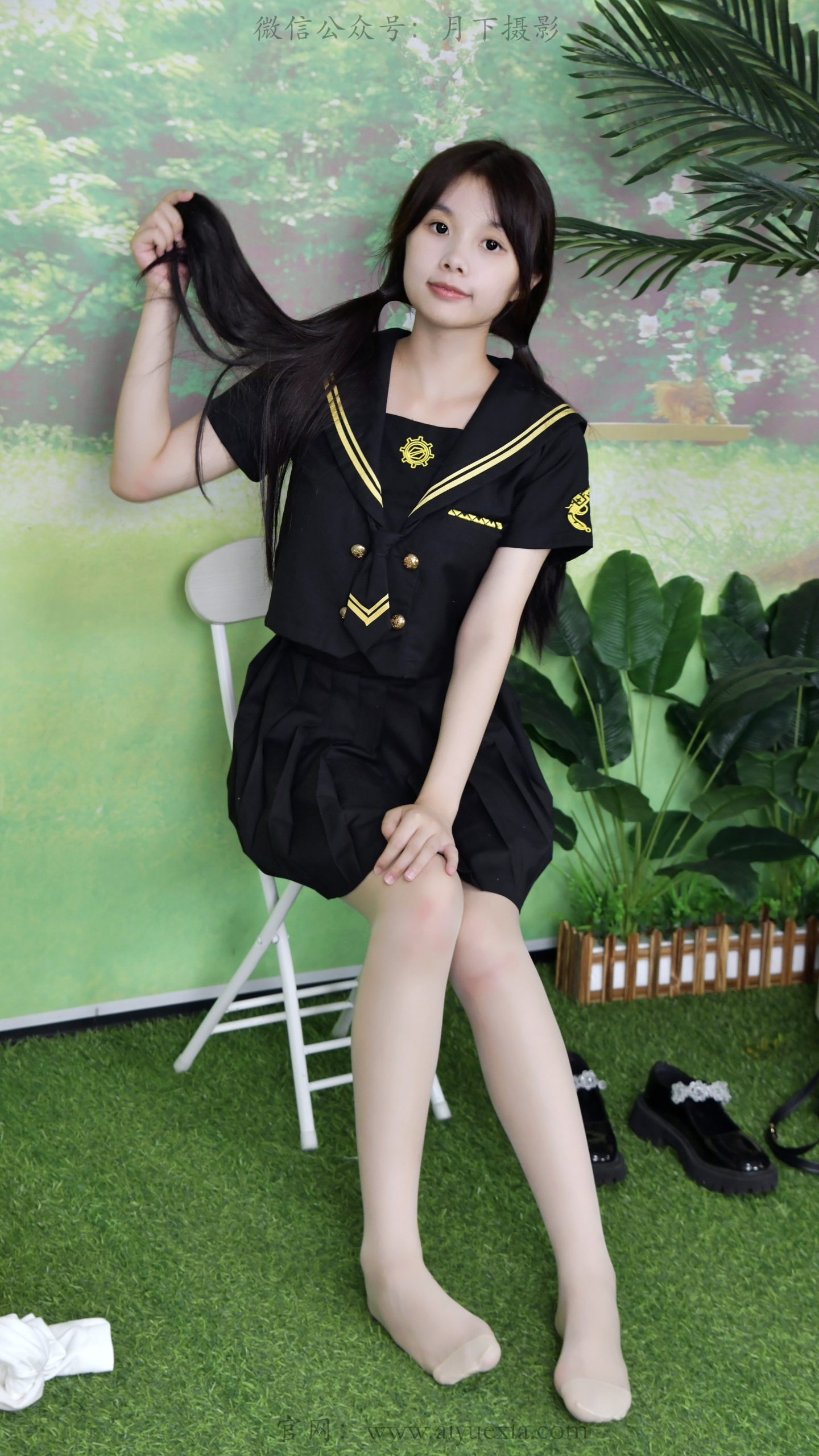887/兔兔~【森系水手】绿茵布景衬水手服，多样姿态演绎少女元气感。